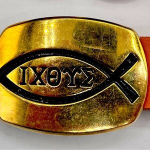 1970s Belt Buckle with " Jesus Fish " Symbol, by Baron Brass, Vintage